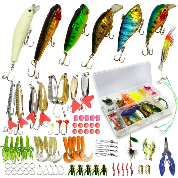 WDG Fishing Lures Tackle Box Kit, 85Pcs Freshwater Bait Tackle Kit for Bass Trout, Assorted Baits, Hooks & Tackle Included for Bass, Trout, Walleye Freshwater & Saltwater Fishing