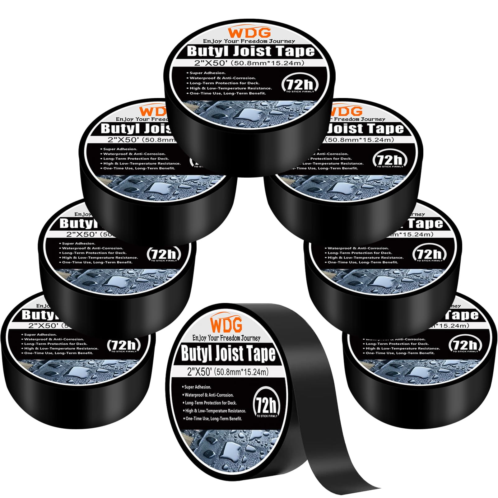 WDG Joist Tape for Decking 2" x 50', 8 Pack Butyl Tape Deck Joist Tape