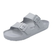 WDLGRBS Womens Sandals Adjustable Double Buckle Strap Waterproof EVA Flat Slides Light Grey Sizes 7