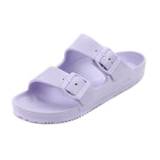 WDLGRBS Womens Sandals Adjustable Double Buckle Strap Waterproof EVA Flat Slides Light Purple,Sizes 10