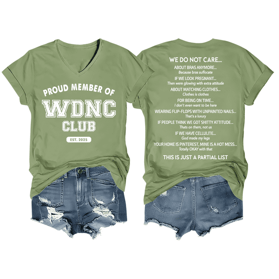 WDNC Club T Shirts, We Do Not Care Club Shirt, Funny WDNC Print Tshirt Short Sleeve