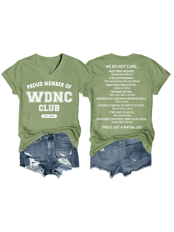 WDNC Club T Shirts, We Do Not Care Club Shirt, Funny WDNC Print Tshirt Short Sleeve