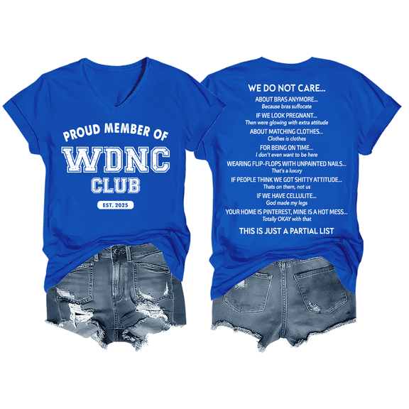 WDNC Club T Shirts, We Do Not Care Club Shirt, Funny WDNC Print Tshirt Short Sleeve