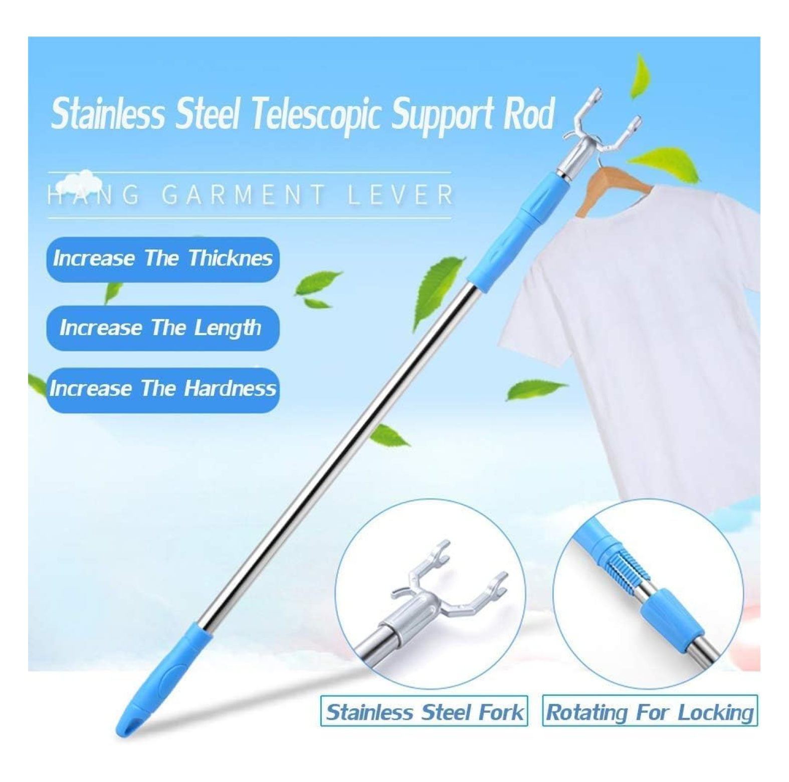 WDNMD9418 High Reach Pole with Hook 55" Closet Reacher Pole Adjustable