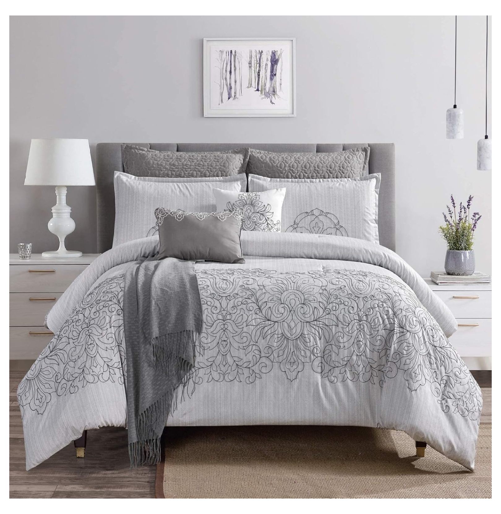 WDNMD9418 Luxury 8 Piece Full Queen Comforter Set with Shams, Cushions ...
