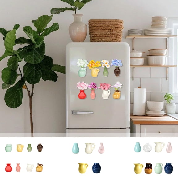 WDOBM 8 Pcs Refrigerator Magnets - Cute Mini Ceramic Vase Fridge Magnets , Funny Tiny Vase Magnet for Fridge Decorative, Office, Kitchen, Locker, Whiteboard