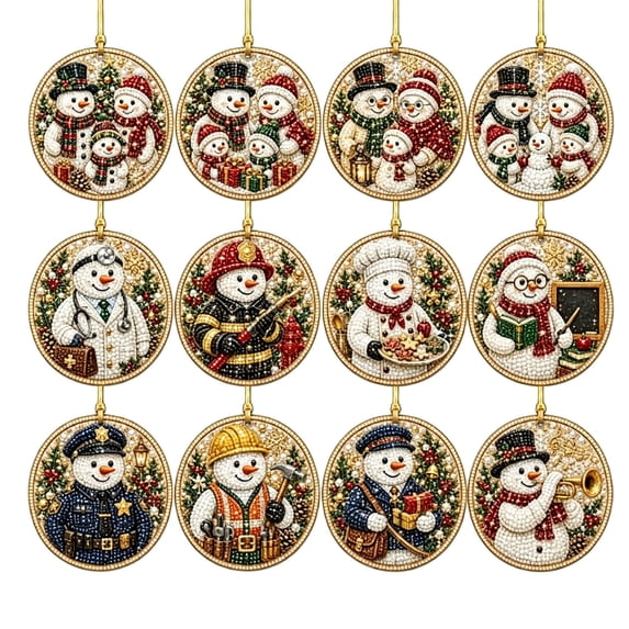 WDOBM Christmas Decoration, 12 PCS DIY Wooden Diamond Painting Kit, Christmas Ornaments Pearl Diamond Art Kit for Adults Beginner, Xmas Tree Hanging Decor Holiday Gift
