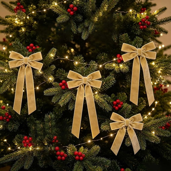 WDOBM Christmas Decorative Bows, 16 Pcs 9 Colors Velvet Christmas Bows Tree Wreath Gift Wrap, Christmas Tree Bow, Christmas Party Decor for Home Decor Indoor