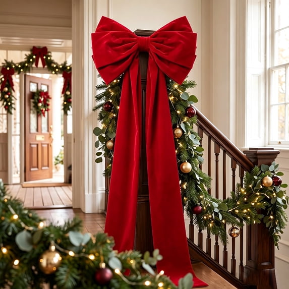 WDOBM Christmas Decorative Bows, Large Bow Christmas Tree Topper Wreath Gift Wrap Party, Christmas Tree Bow, Velvet Christmas Bows for Home Decor Indoor