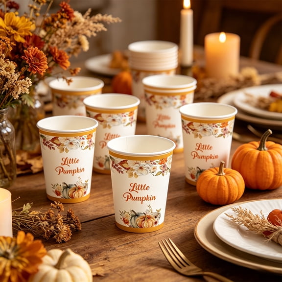 WDOBM Disposable Dinnerware, Party Tableware, Pumpkin Maple Leaf Thanksgiving Disposable Tableware Set, Eco Friendly, Disposable Cups Plates and Napkins for Holiday Tableware