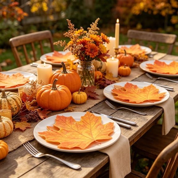 WDOBM Disposable Dinnerware, Party Tableware, Pumpkin Maple Leaf Thanksgiving Disposable Tableware Set, Eco Friendly, Disposable Cups Plates and Napkins for Holiday Tableware