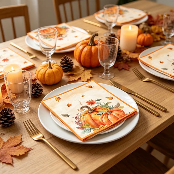 WDOBM Disposable Dinnerware, Party Tableware, Pumpkin Maple Leaf Thanksgiving Disposable Tableware Set, Eco Friendly, Disposable Cups Plates and Napkins for Holiday Tableware