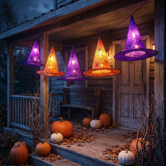 WDOBM Halloween Decorations, LED Halloween String Light Wizard Hat Lamp Battery Operated, Halloween Home Decor, Light Up Halloween Decor for Holiday Gifts