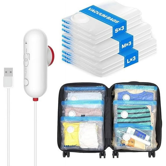 WDOBM Home Essentials for New Home,Tools,Tool Kit,9 Pack Lightweight Travel Bags with USB Electric Pump Storage Bags for Clothes Space Compression Bags for Travel