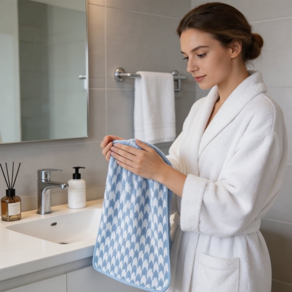 WDOBM Reusable Washcloths, Unisex Color‑Block Coral Fleece Bath Hair‑Drying Towel, Highly Absorbent Quick Dry Machine Washable, Lightweight Sport Towels for Bathroom Salon