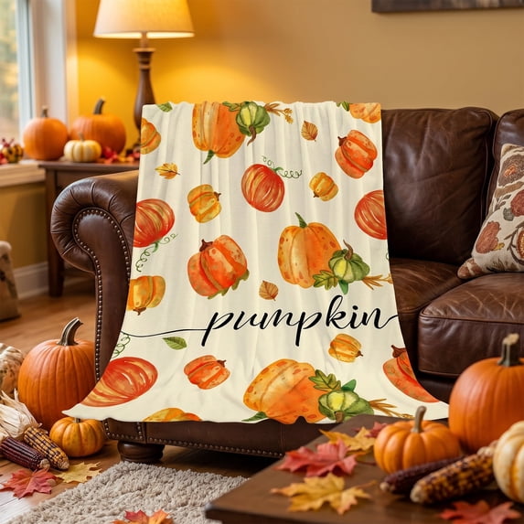 WDOBM Warm Blanket, Plush Blanket, 70x100cm 5 Fall Patterns Thanksgiving Flannel Throw Blanket, Pumpkin Blanket, Static Resistant Blanket for Sofa Throw Blanket