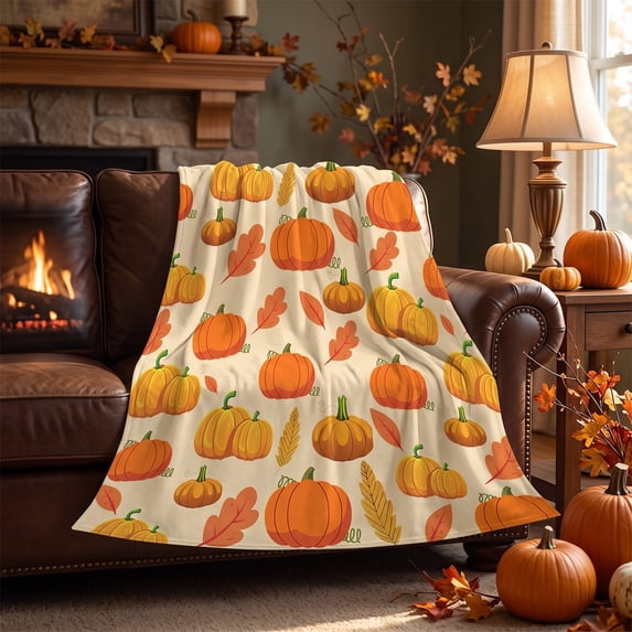 WDOBM Warm Blanket, Plush Blanket, 70x100cm 5 Fall Patterns Thanksgiving Flannel Throw Blanket, Pumpkin Blanket, Static Resistant Blanket for Sofa Throw Blanket