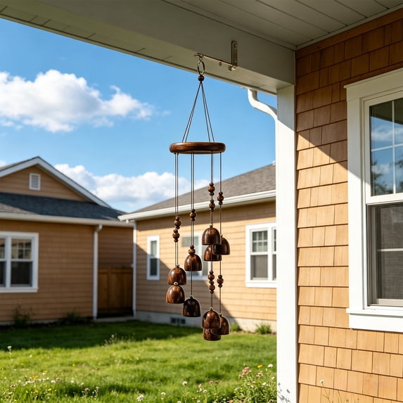 WDOBM Wind Chimes, Multi-Bell Wooden Brass Wind Chime, Weather Resistant Wind Chimes, Home Window Garden Hanging Ornament, Birthday Gifts for Mom