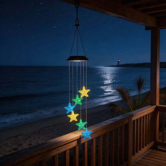 WDOBM Wind Chimes, Solar Sea Star LED Wind Chime Lamp, Weather Resistant Wind Chimes, Outdoor Garden Decoration Light, Birthday Gifts for Mom