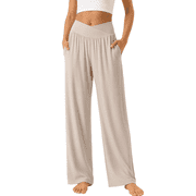 WQD Women's Wide Leg Yoga Sweatpants Comfy Crossover High Waisted Lounge Pants with Pockets Casual Loose Fit Flowy Pajama Pants