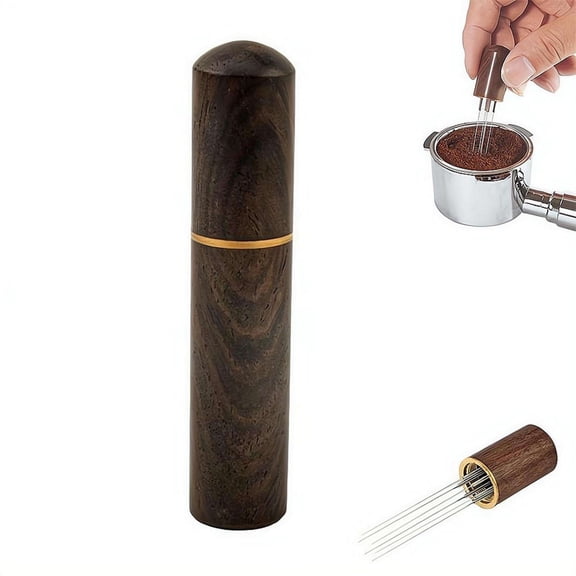 WDT Coffee Tool, 2nd Gen 6-Needle Stainless Steel Distributor with Wooden Stand, Clump Crusher for Espresso Puck Prep