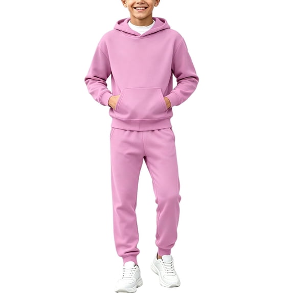 WDWYY Boys Fleece Lined 2 Piece Sweatsuit Soft Warm Regular Fit Casual Active Long Sleeve Hoodie and Jogger Sweatpants Tracksuit Set Pink 4-5 Years