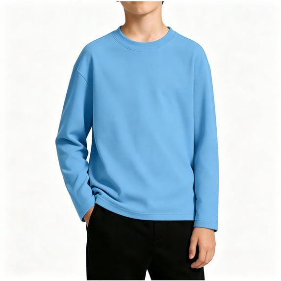 WDWYY Boys Girls Cotton Long Sleeve T Shirt Soft Crew Neck Casual Pullover Basic Solid Tees Sky Blue 5-6 Years
