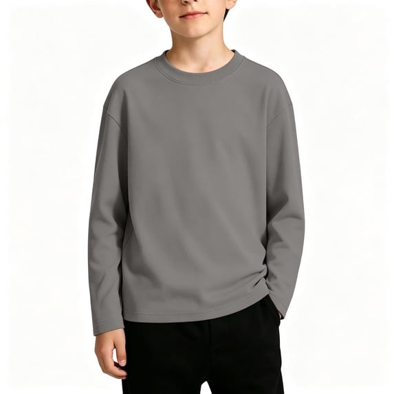 WDWYY Boys Girls Cotton Long Sleeve T Shirt Soft Pullover Casual Crew Neck Basic Solid Tees Dark Gray 5-6 Years
