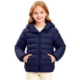 thumbnail image 1 of WDWYY Boys Girls Hooded Puffer Jacket Full Zip Windproof Winter Casual Long Sleeve Quilted Coat with Pockets Navy 9-10Years, 1 of 8