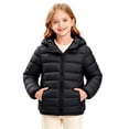 thumbnail image 1 of WDWYY Boys Girls Hooded Puffer Jacket Windproof Winter Casual Long Sleeve Full Zip Quilted Coat with Pockets Black 9-10Years, 1 of 8