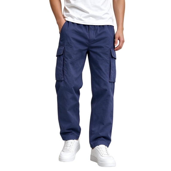 WDWYY Boys Pull On Cargo Pants Elastic Waist Straight Leg Relaxed Fit Durable Casual Pants with Multi Pockets Blue 5-6Y