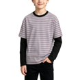 thumbnail image 1 of WDWYY Boys Striped Long Sleeve T Shirt Loose Fit Soft Stretchy Crew Neck Fake Two-Piece Casual Tee Orange 3-4Y, 1 of 8