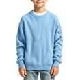 thumbnail image 1 of WDWYY Boys Waffle Knit Crew Neck Sweatshirt Arm Pocket Casual School Long Sleeve Loose Fit Pullover Top Light Blue 9-10 Years, 1 of 5
