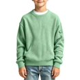 thumbnail image 1 of WDWYY Boys Waffle Knit Crew Neck Sweatshirt Long Sleeve Casual School Loose Fit Arm Pocket Pullover Top Green 13-14 Years, 1 of 5