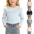 thumbnail image 1 of WDWYY Girls Waffle Knit Long Sleeve Top Lace Ruffle Pullover Cotton Blend Crew Neck Cute Top Pink 5-6 Years, 1 of 10