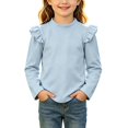 thumbnail image 1 of WDWYY Little Girls Cotton Long Sleeve Top Loose Fit Casual Crew Neck Ruffle Shoulder Soft T Shirt Light Blue 4-5 Years, 1 of 8