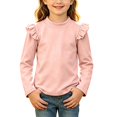 thumbnail image 1 of WDWYY Little Girls Cotton Long Sleeve Top Ruffle Shoulder Crew Neck Casual Loose Fit Soft T Shirt Pink 3-4 Years, 1 of 8