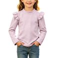 thumbnail image 1 of WDWYY Toddler Girls Cotton Long Sleeve Top Ruffle Shoulder Loose Fit Casual Crew Neck Soft T Shirt Purple 1-2 Years, 1 of 8