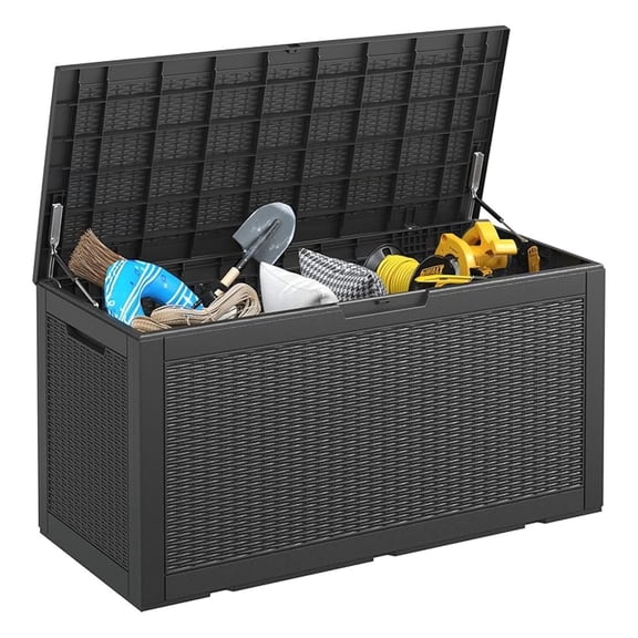 WDZS 102 Gallon Large Waterproof Resin , Lockable Outdoor Storage Box with Gas Lift, Patio Cushions, Garden Tools, Pool Supplies, Indoor Outdoor Storage Container, Black