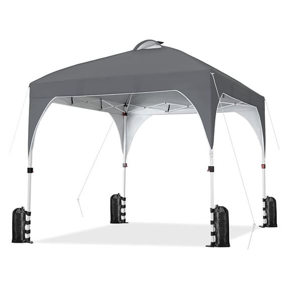 WDZS 10x10 Pop-Up Canopy Tent with 17 Solar LED Lights & Top Vent, Portable Outdoor Canopy Easy Setup Sun Shade Canopy Adjustable Tent with Wheeled Bag, 12 Stakes, 4 Sandbags & 4 Ropes, Dark Gray