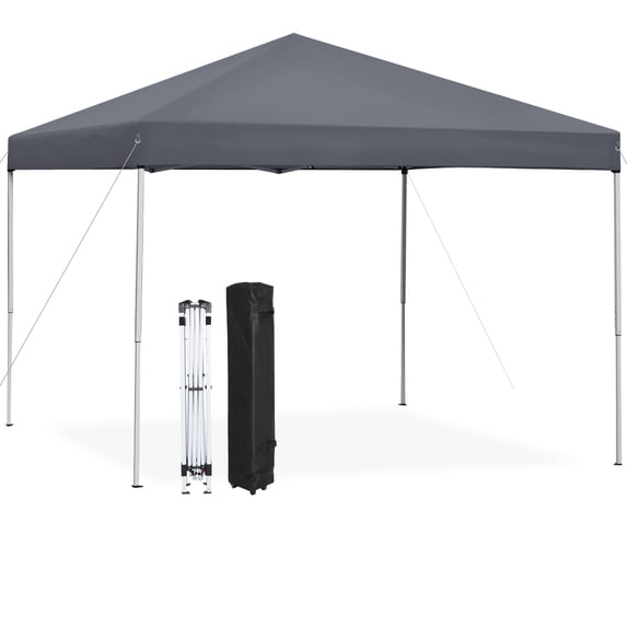 WDZS 10x10 Pop Up Canopy Tent Easy Set-up Outdoor Patio Canopy Adjustable Straight Leg Heights Instant Shelter with Wheeled Bag, Ropes—Gray