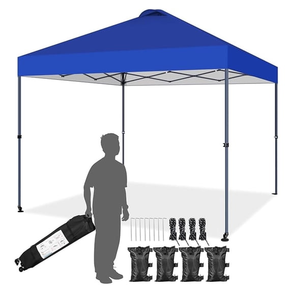 WDZS 10x10 Pop-up Canopy Tent w/ 2 Integrated Wheels for Mobility, Waterpoof & Heavy Duty, Instant Sun Shelter with Carry Bag, Weight Bags for Outdoor Camping Beach Patio Parties, Blue