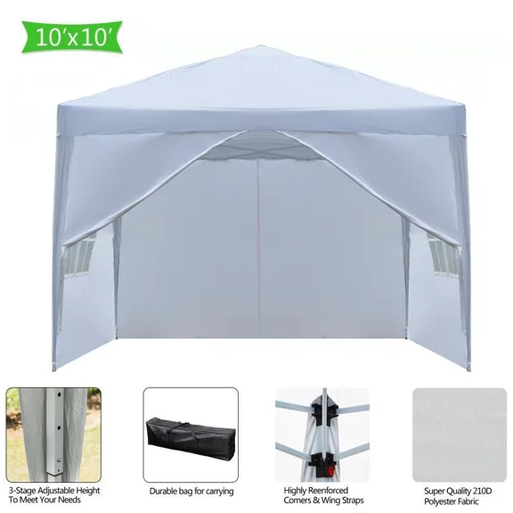 WDZS 10x10ft Ez Pop Up Canopy, Portable Instant Canopy Tent with 4 SideWalls for Outdoor Events, Party, Wedding, Birthday,Graduation,White