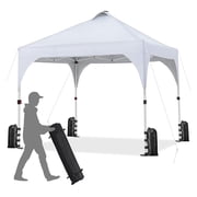 WDZS 10x10ft Pop-Up Canopy Tent with 17 Solar LED Lights, Outdoor Garden Gazebo, Ez Set-up Instant Sun Shelter Tent w/Wheeled Bag, 4 Sandbags, Ropes & 12 Stakes for Parties, Beach, Camping, White