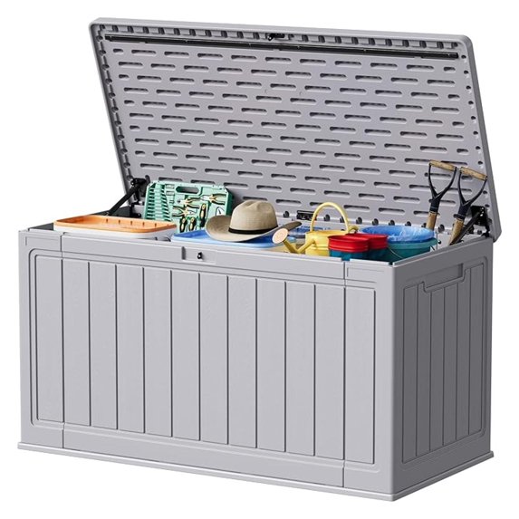 WDZS 160 Gallon Double-Wall Deck Box with Divider, Side Handles, HDPE Outdoor Large Storage Box Waterproof and Lockable for Patio Furniture, Garden, Pool (Grey, 160 Gallon)