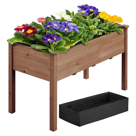 WDZS 1pc Raised Garden Bed 48x24x30in Elevated Wooden Horticulture Planter Box with Legs Standing Growing Bed for Gardening/Backyard/Patio/Balcony, Dark Brown