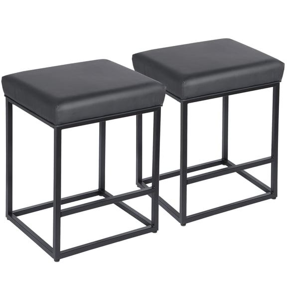 WDZS 24 Inch Counter Height Bar Stools, Upholstered Bar Stools for Kitchen Island, Counter Stools with Faux Leather Cushion and Sturdy Metal Frame, Modern Barstools