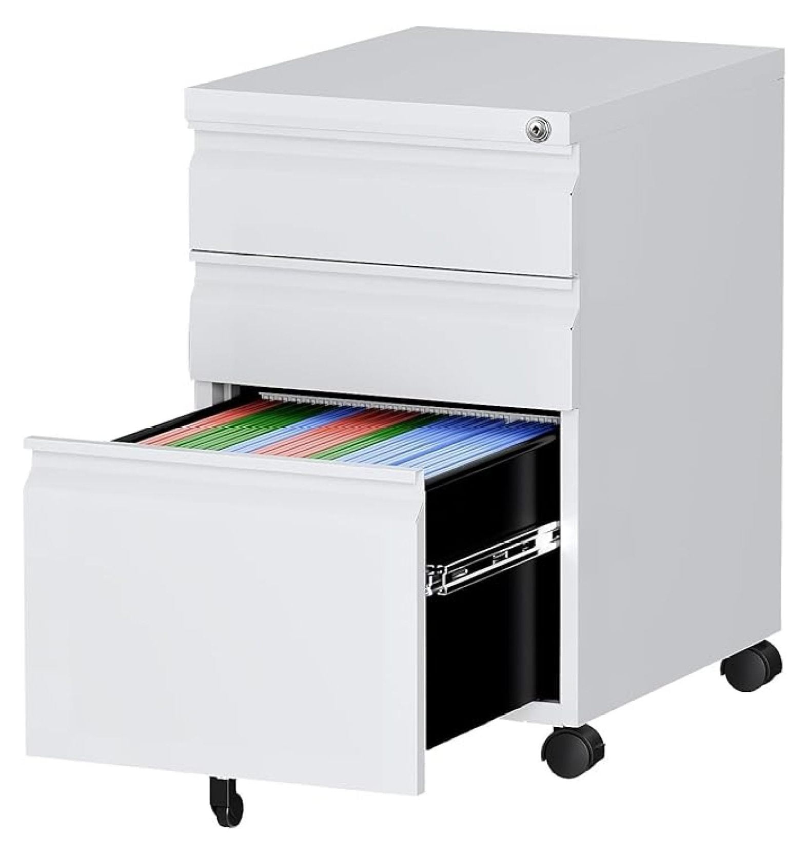 WDZS 3 Drawer Mobile File Cabinet with Lock, Under Desk Metal Rolling Filing Cabinets for Home Office Organizer Letters/Legal/A4 (White- Requires Installation) (White)
