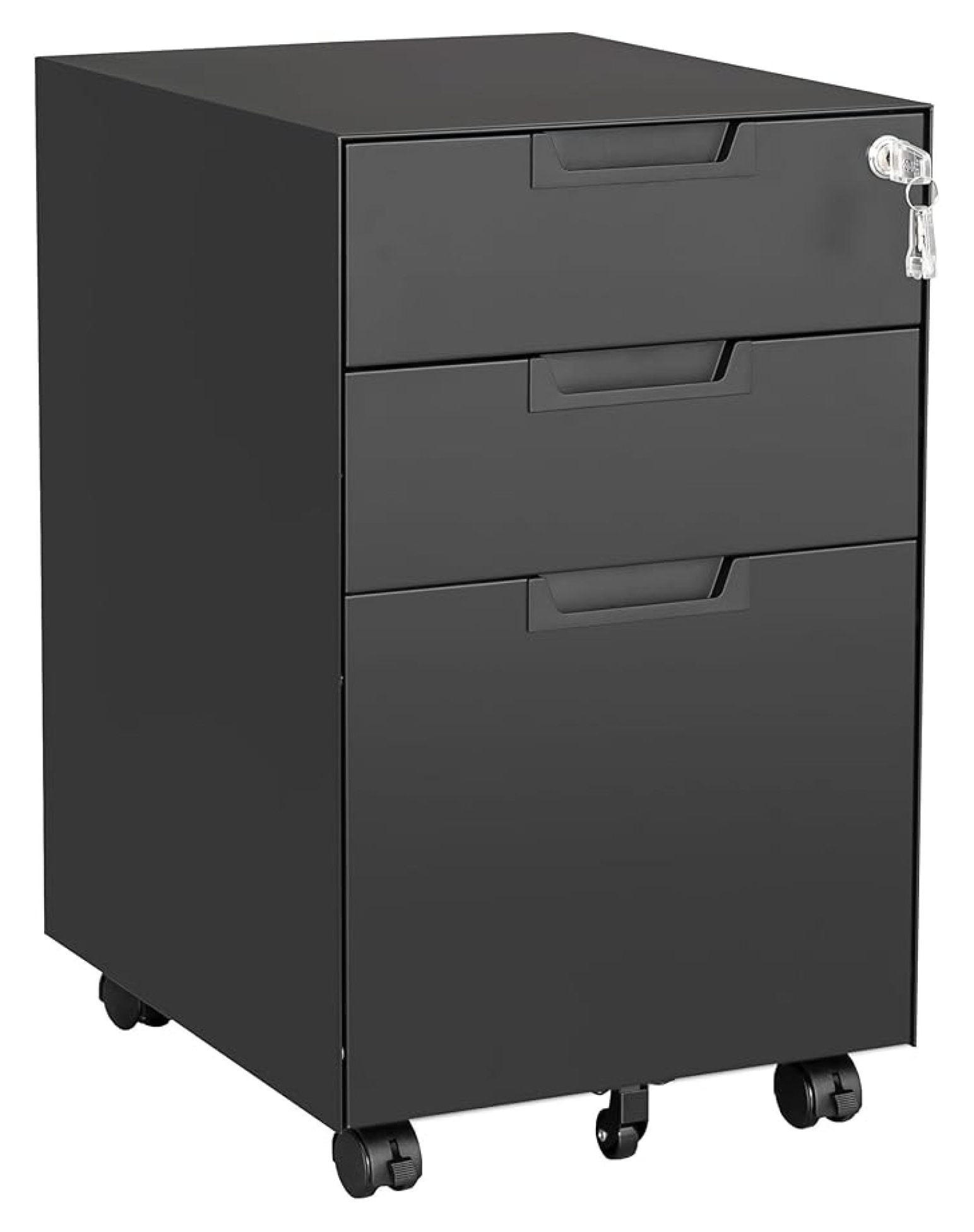 WDZS 3 Drawer Mobile File Cabinet with Lock,Under Desk Metal Small Filing Cabinets for Home Office Organizer Letters/Legal/A4(Fully Assembled Except Wheels-Black)