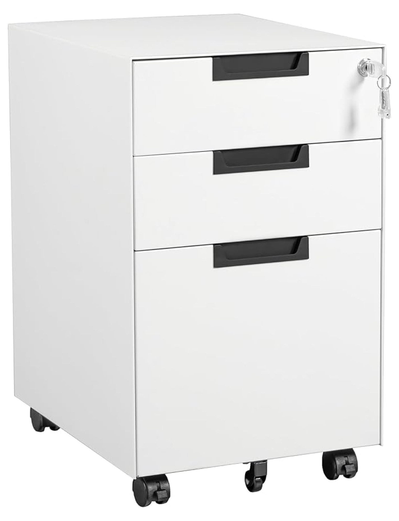 WDZS 3 Drawer Mobile File Cabinet with Lock,Under Desk Metal Small Filing Cabinets for Home Office Organizer Letters/Legal/A4(Fully Assembled Except Wheels-White)